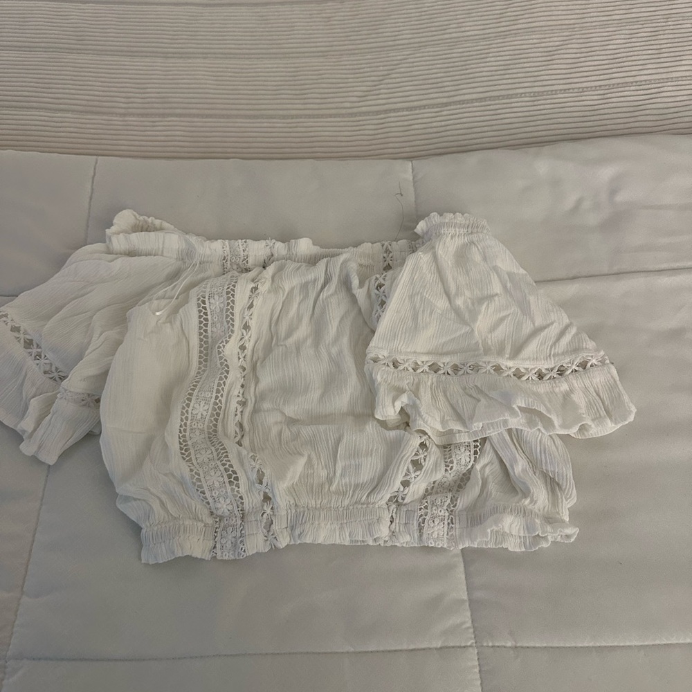 Divided White Lace Trim Crop Top